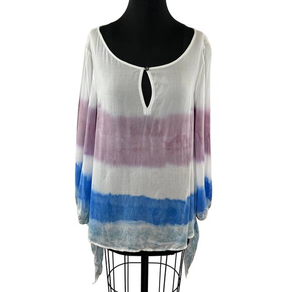 Anthropologie Holding Horses Melting Stripes Tie-Dye Shirt Tee Keyhole Neck M - Picture 1 of 8